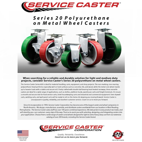 Service Caster 6 Inch Red Poly on Cast Iron Wheel Rigid Caster with Roller Bearing SCC SCC-20R620-PUR-RS - main